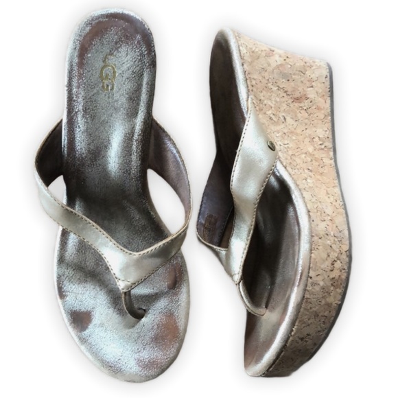 UGG Shoes - UGG Natassia Gold Wash Cork Wedge Sandal